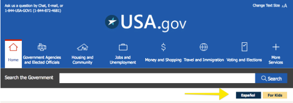 Screenshot: USA.gov