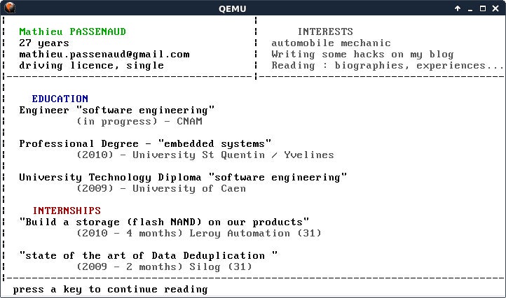 Richtig ungewöhnlich: Ein Lebenslauf als Betriebssystem. (Screenshot: Mathieu Passenaud)