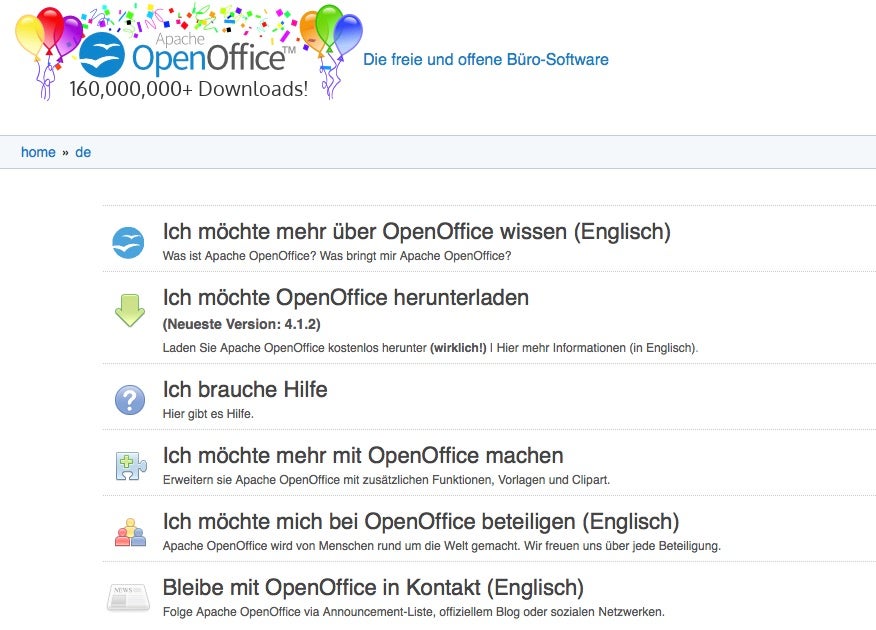 Luftballons und Konfetti für Openoffice – das war einmal. (Screenshot: Apache Openoffice)