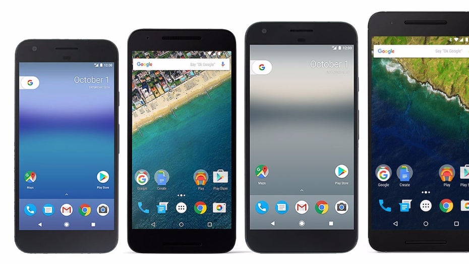 Größenvergleich: Pixel und Pixel XL gegen Nexus 6P und 5X. (Bild: Android Central)