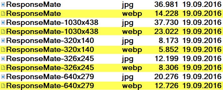 Eindeutige Größenunterschiede zugunsten des Formats WebP. (Screenshot: t3n)