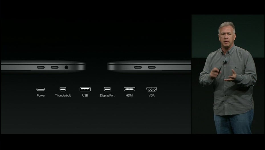 Apple erklärt, dass USB-Typ-C universell wie kein anderer Anschluss ist. Thunderbolt 3 wird auch unterstützt. (Bild: Apple)