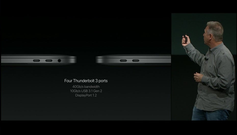 Vier USB-Typ-C-Anschlüsse stecken in den neuen Macbook-Pro-Modellen. (Bild: Apple)