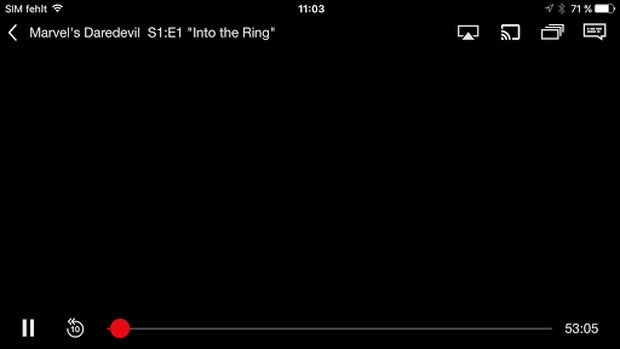 Screenshot-Funktion von iOS 10: Ganz so düster ist Daredevil auf dem Bildschirm eigentlich nicht. (Screenshot: Netflix-App unter iOS 10)
