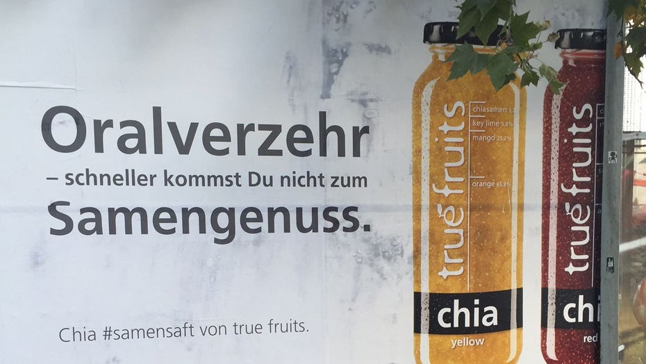 Mit solchen Plakaten warb True Fruits im Sommer für seine Smoothies. (Foto: horizont.net)