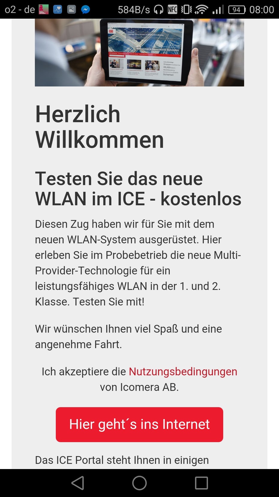 WLAN im ICE – lange haben wir darauf gewartet. (Screenshot: t3n)