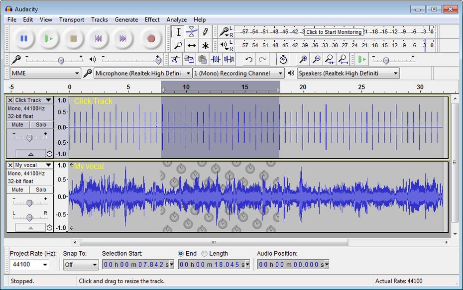 Tools für die Podcast-Produktion: Audacity ist ein Open-Source-Tool zur Aufnahme und Bearbeitung von Audio-Files. (Screenshot: Audacity)