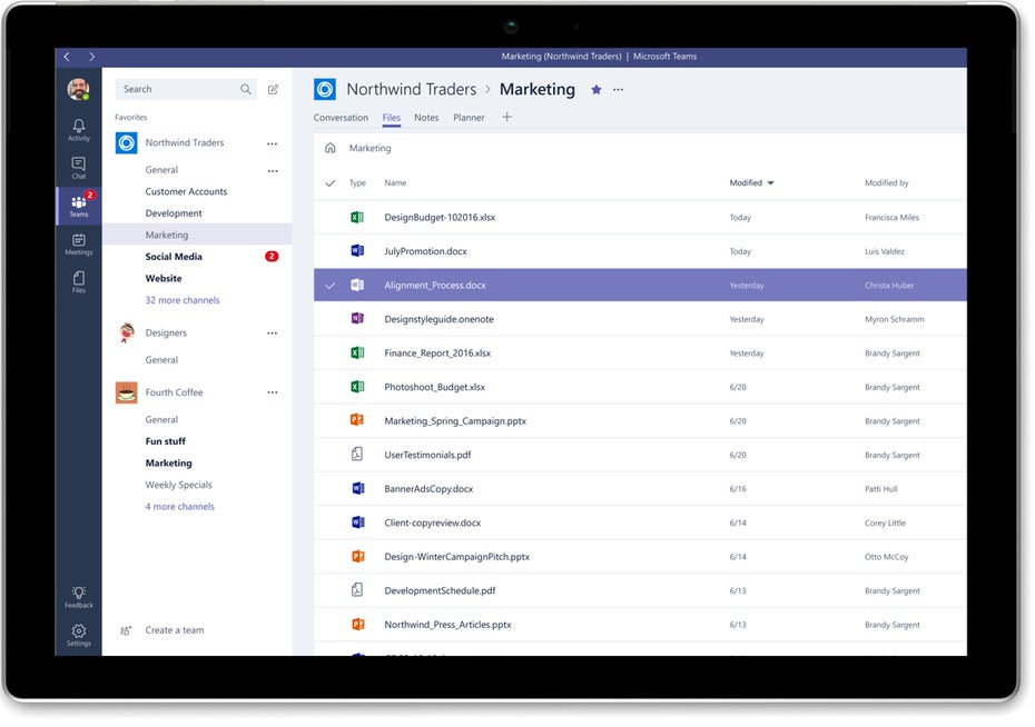 Microsoft Teams: Vor allem die Office-365-Integration dürfte für bestehende Abonnenten interessant sein. (Grafik: Microsoft)