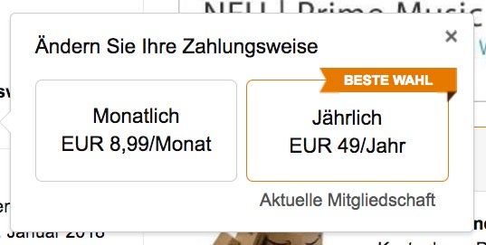 Das Monatsabo von Amazon Prime ist schon jetzt buchbar. (Screenshot: t3n; Amazon)