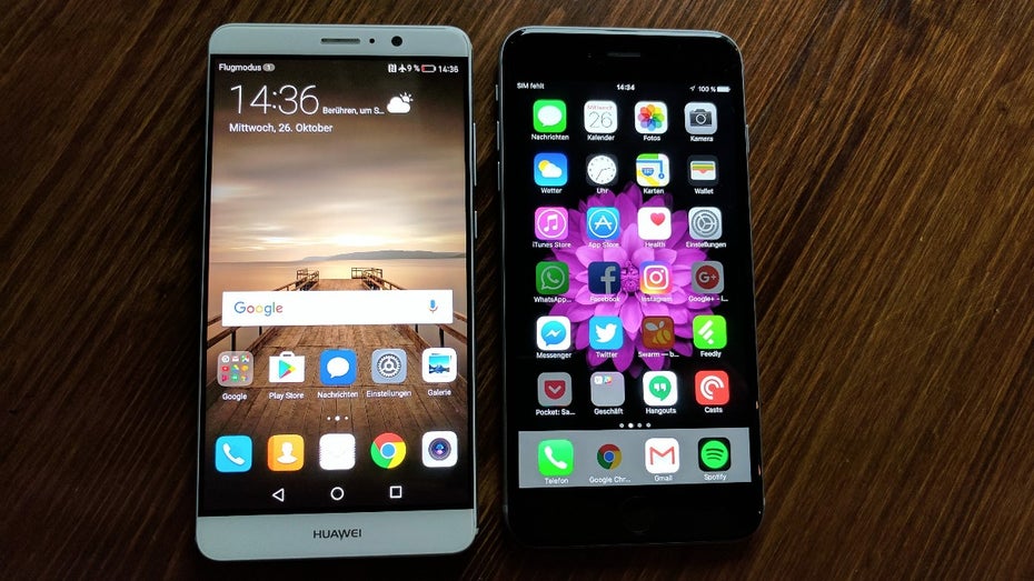 Huawei Mate 9 vs iPhone 6s Plus. (Foto: t3n)