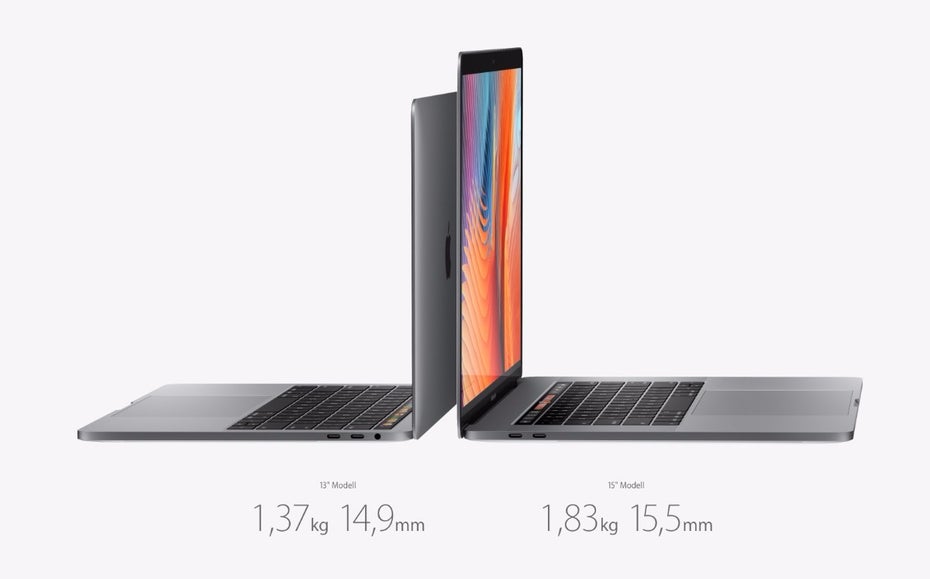 Die neuen Rechner sind in 13 und 15 Zoll verfügbar. (Foto: Apple)