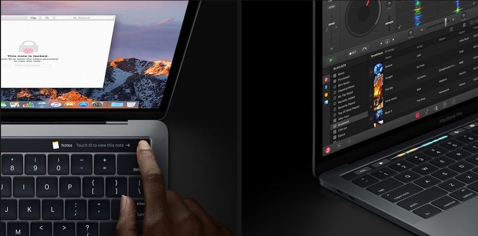 Die neue Touch Bar beim MacBook Pro einhaltet auch einen Fingerabdruck-Sensor. (Foto: Apple)