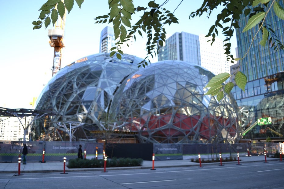 Amazon baut in Seattle gerade zwei kuppelartige Gebäude, die neben Mitarbeitern eine vielfältige Pflanzenwelt beherbergen sollen. (Foto: Jochen G. Fuchs)