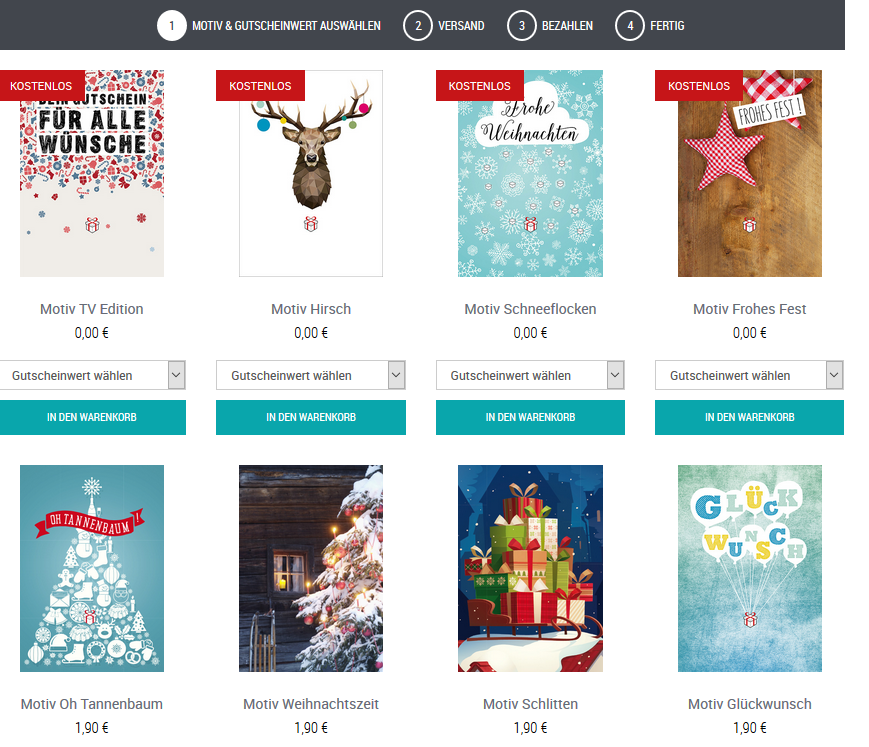 Weihnachtsgeschenke: Gutscheine, die in verschiedenen Shops einlösbar sind, sind beliebt. (Screenshot: wunschgutschein.de)