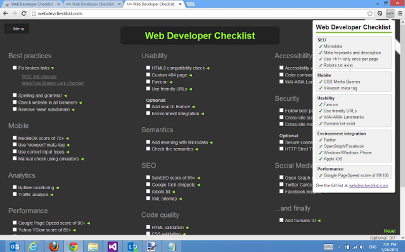 Nichts mehr vergessen mit der „Web Developer Checklist”. (Screenshot: Google)