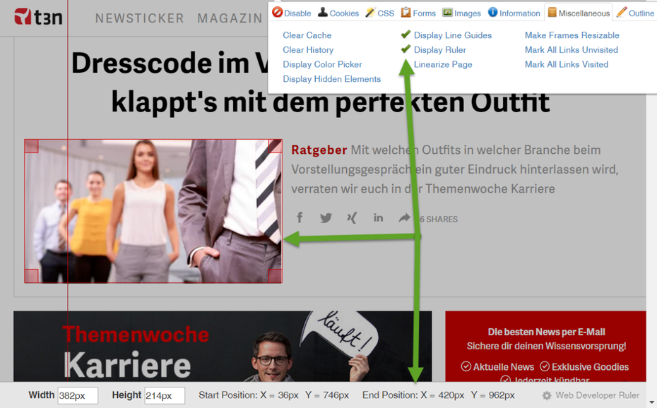 „Web Developer” ist der Bolide unter den Chrome-Erweiterungen. (Screenshot: t3n)