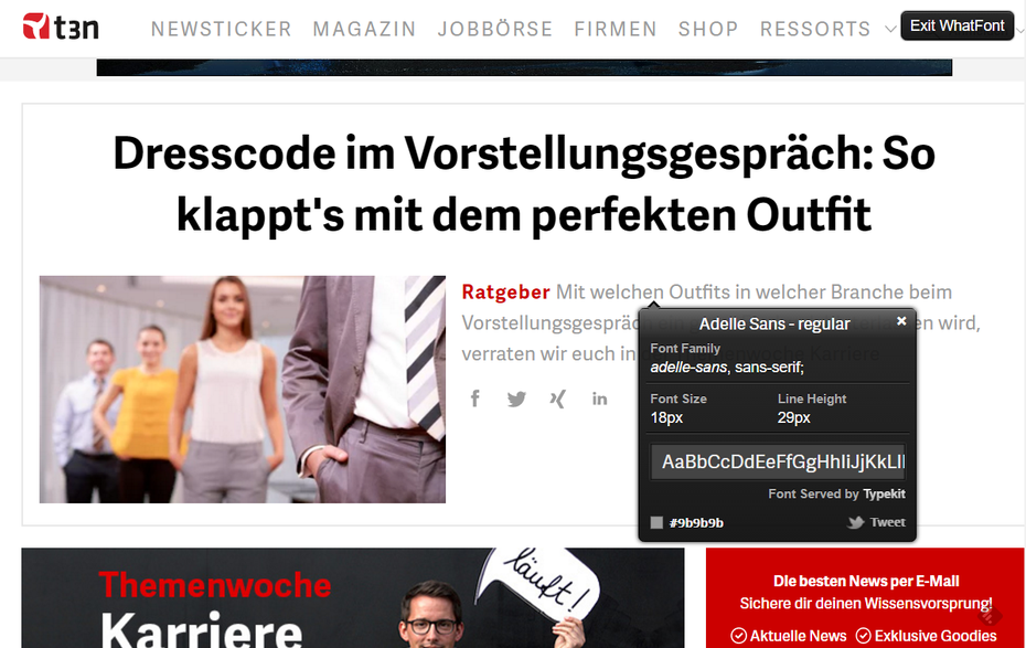 Chrome-Erweiterung: WhatFont sagt euch, welche Schriftarten eine Website verwendet. (Screenshot: t3n)