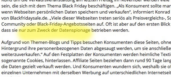 Ein Ausschnitt aus der Pressemitteilung der Black Friday GmbH. (Screenshot: Presseportal.de)