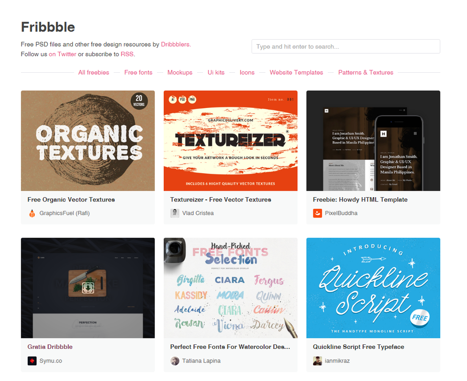 Fribbble sammelt Freebie-Shots aus Dribbble auf der eigenen Plattform. (Screenshot: t3n)