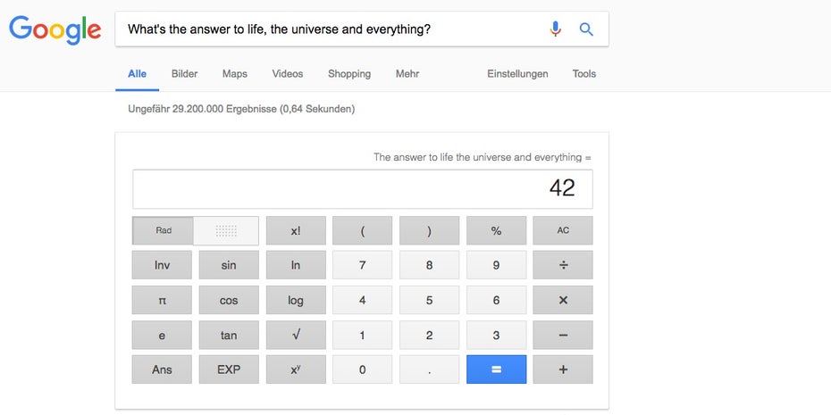 Google kennt die Antwort auf die Frage nach dem Sinn des Lebens. (Bild: t3n; Google) 