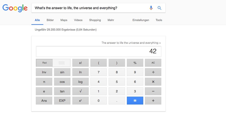 Google knows the answer to the question of the meaning of life.  (Image: t3n; Google) 