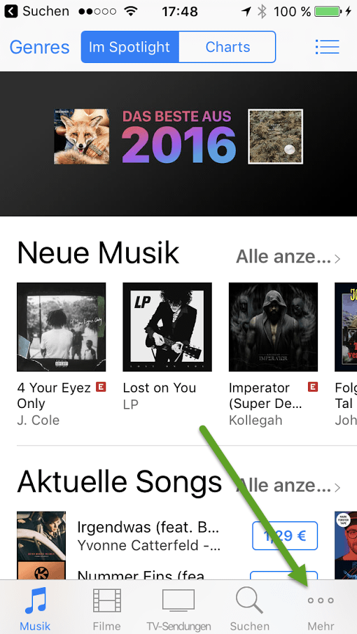 iTunes: Alternative unten rechts (Screenshot: t3n)