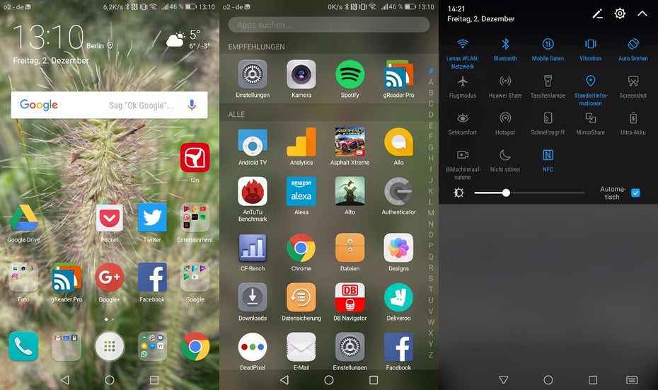 EMUI 5.0 bringt eine neue, alte Ansicht in die Benachrichtigungsleiste und auch den App-Drawer. (Bild: t3n)