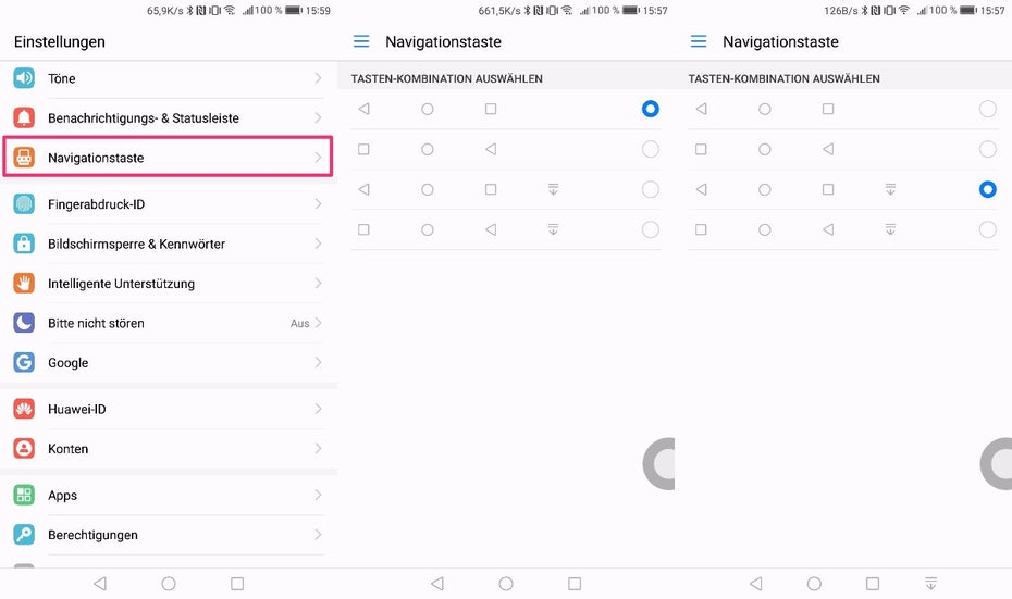 Unter EMUI 5.0 könnt ihr die Navigationstasten nach eigenen Wünschen positionieren. (Bild: t3n)