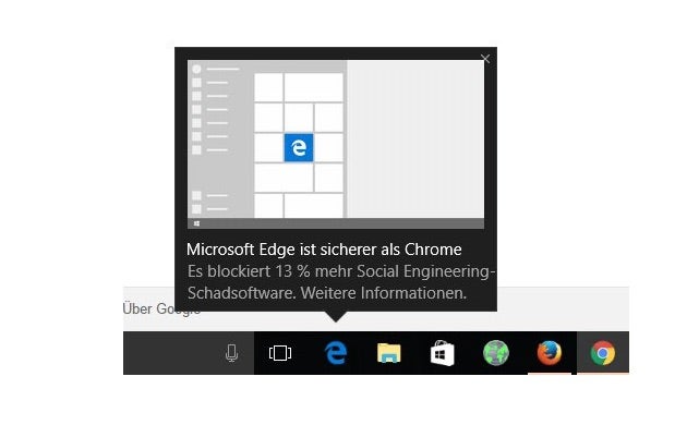 Microsofts „Hinweis“ auf Edge-Vorteile für Chrome-Nutzer. (Screenshot: derStandard, Georg Pichler/Twitter)