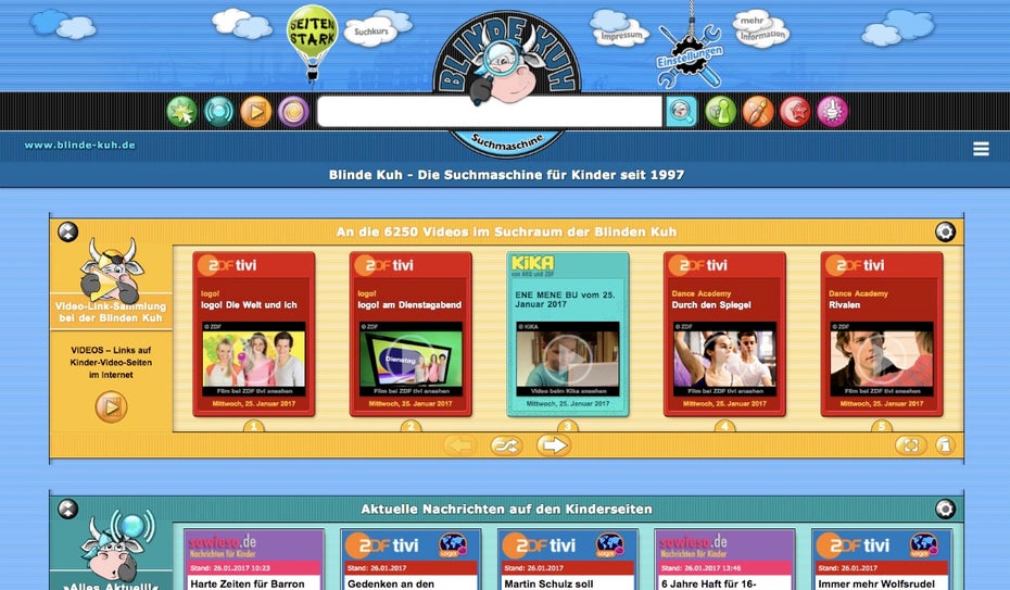Google-Alternative für Kids: Blinde Kuh ist werbefrei und richtet sich an Kinder zwischen acht und zwölf Jahren. (Screenshot: Blinde-Kuh)