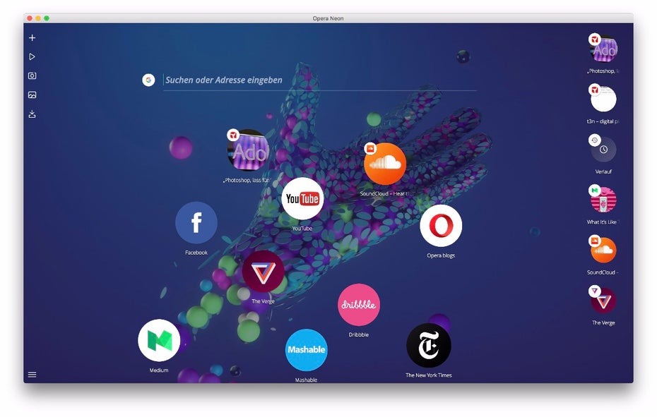 Opera Neon: So ungewöhnlich begrüßt der Konzept-Browser seine Nutzer. (Screenshot: Opera Neon)