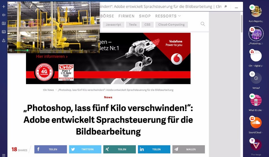 Opera Neon: Den Video- und Audio-Player könnten wir uns auch gut in anderen Browsern vorstellen. (Screenshot: Opera Neon)