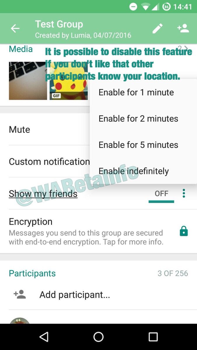 Whatsapp bringt Livetracking-Funktion für Gruppen. (Screenshot: WABetaInfo)