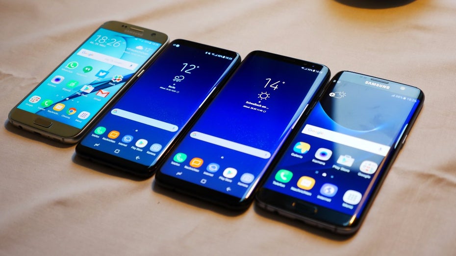 Vergleich (v.l.n.r): Samsung Galaxy S7, S8, S8 Plus, S7 Edge.  (Foto. t3n)