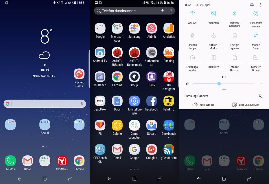 So sieht die Nutzeroberfläche des Samsung Galaxy s8 aus. (Screenshot: t3n)