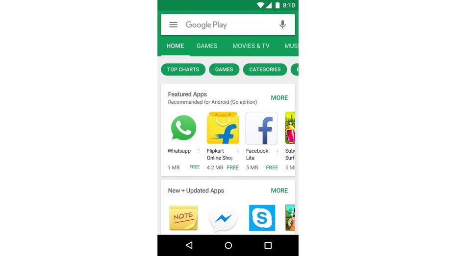 Im Play-Store werden Android-Go-Apps hervorgehoben. (Bild: Google)