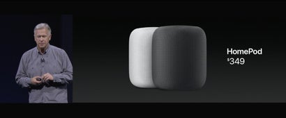 Zu guter Letzt hat Apple noch den Heimlautsprecher Homepod vorgestellt, der vorerst aber nicht nach Deutschland kommt. (Screenshot: Apple)