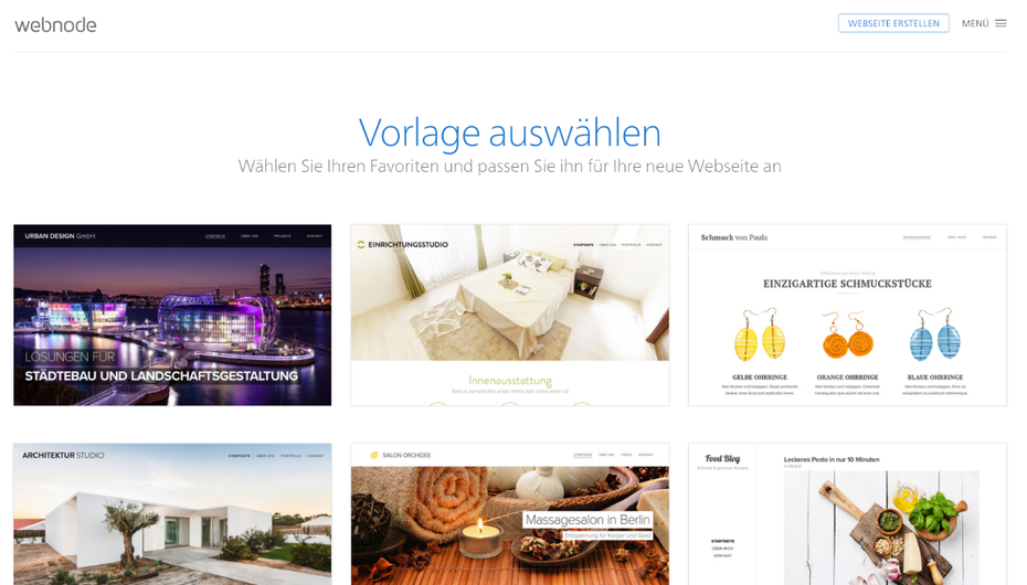 Templates für den Homepage-Baukasten von Webnode