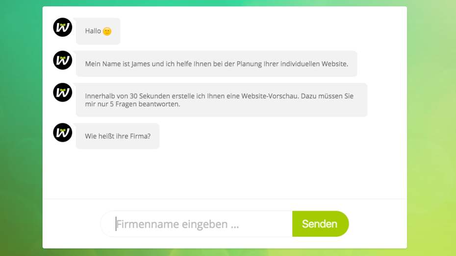 Der Onboarding-Chat mit Websitebutler. (Screenshot: Websitebutler.de)