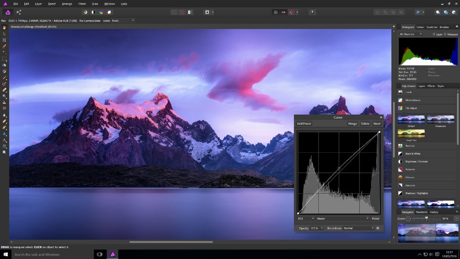 Photoshop-Alternative: Platzhirsch Affinity Photo für Windows, macOS und iPad. (Screenshot: affinity.com)