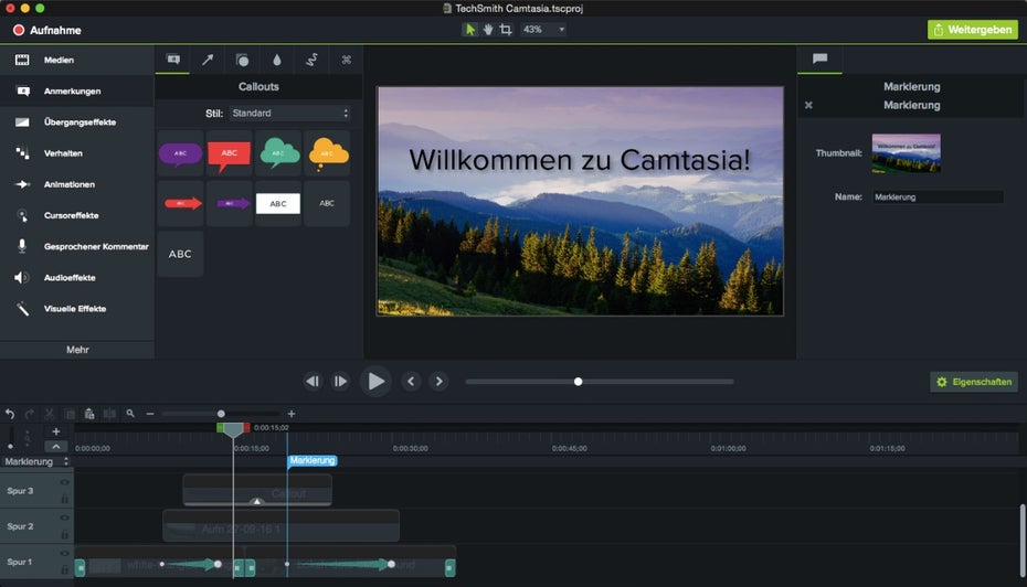 Eins der Urgesteine der Screencast-Software ist Camtasia aus dem Hause Techsmith. (Screenshot: Techsmith)