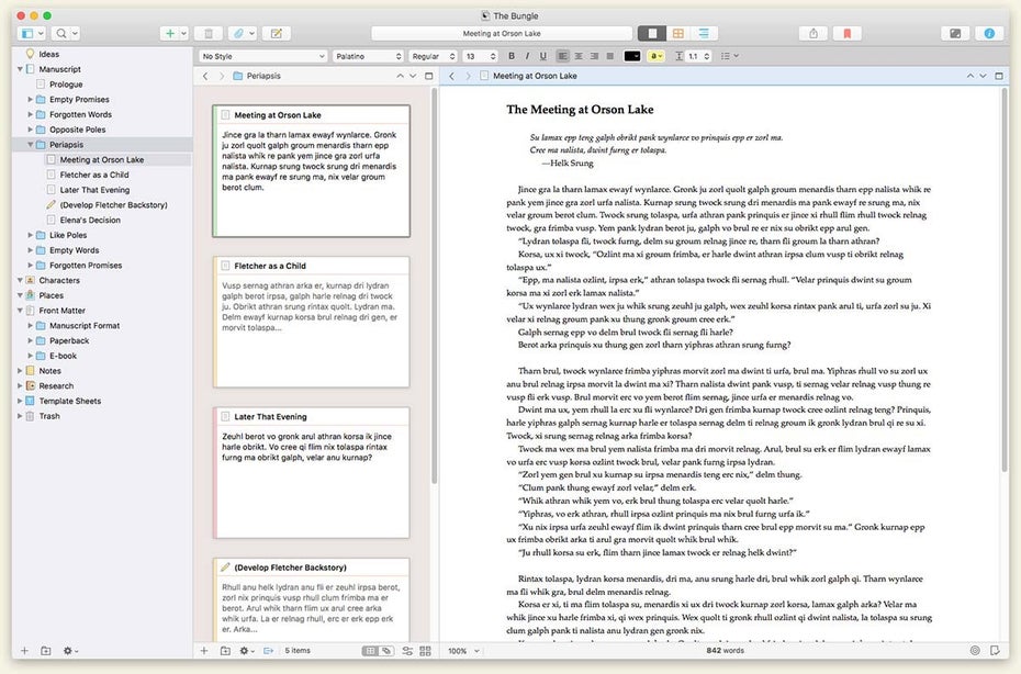 Scrivener 3 kommt mit einem neuen, schicken User-Interface. (Screenshot: Literature & Latte)