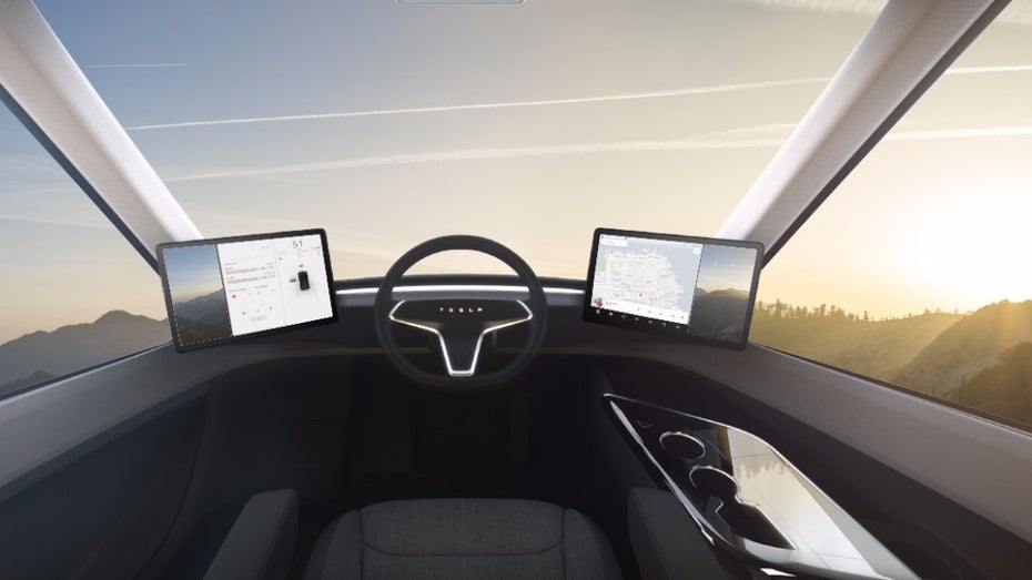 Das Cockpit des Tesla Semi. (Grafik: Tesla) Tesla Semi ist „voll bescheuert“: Twitter-Community feiert schimpfenden Trucker