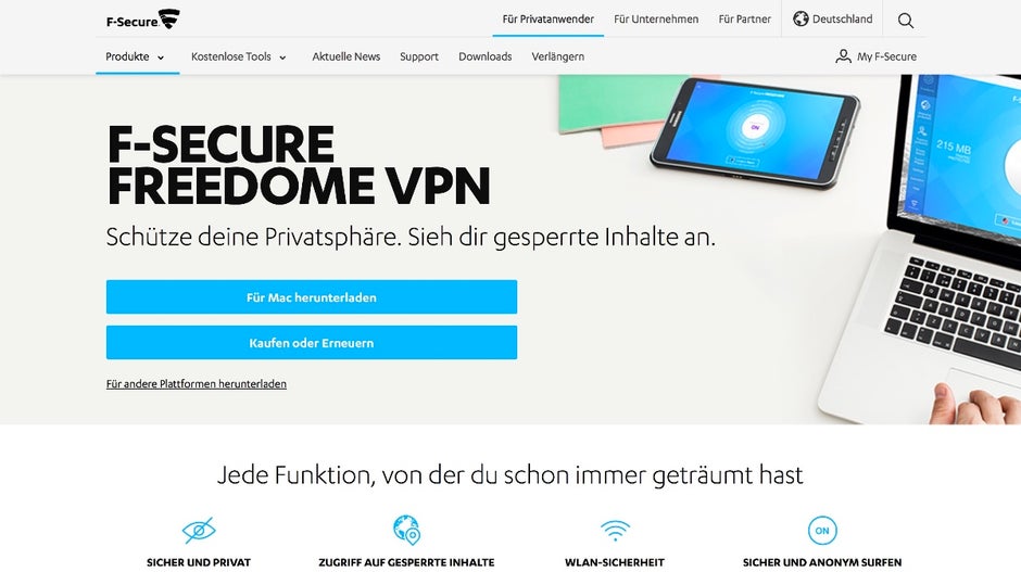 Aus dem Hause F-Secure gibt es den VPN-Dienst Freedome. (Screenshot: f-secure.com)