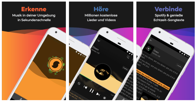 Bildübergreifende Präsentation der Soundhound-App. (Screenshot: Soundhound/Google Play)
