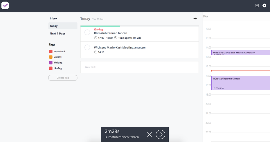 In der Today-Ansicht bringt Juleap einen Kalender mit. Für jede Aufgabe lässt sich außerdem ein Timer starten. (Screenshot: Juleap)