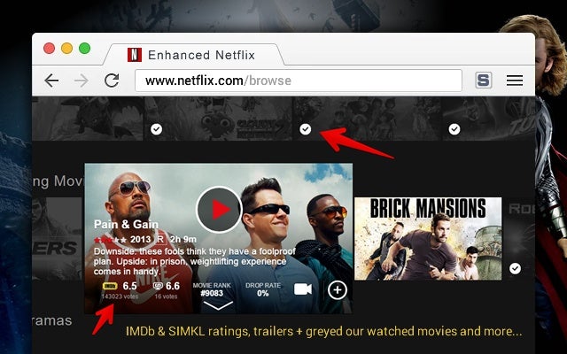 Beispiel einer Integration von Filmbewertungen auf Netflix.