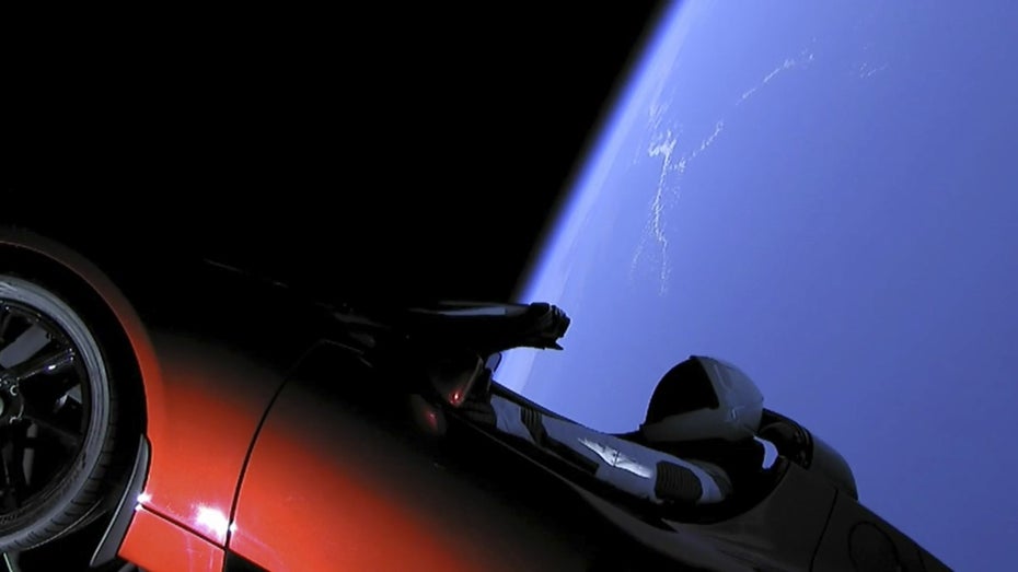 Wo befindet sich der Tesla Roadster gerade? (Foto: dpa) Tesla Roadster im Weltall: Hier seht ihr, wo er sich aktuell befindet