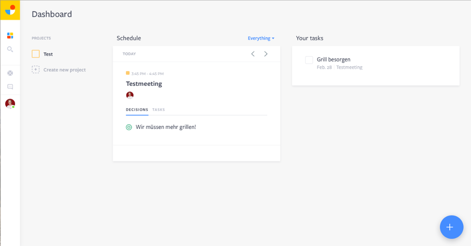 Das Jam-Dashboard zeigt alle anstehenden Termine und Aufgaben, die dem jeweiligen Nutzer aus Meetings zugeordnet sind. (Screenshot: Jam)
