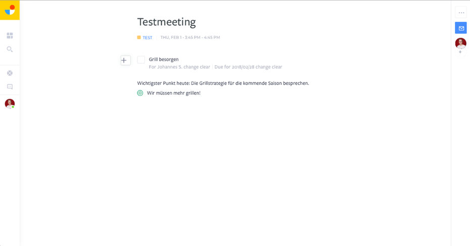 In einzelnen Terminen in Jam lassen sich Inhalte zusammentragen, in diesem Fall eine Aufgabe, ein Textelement und eine Entscheidung. (Screenshot: Jam)